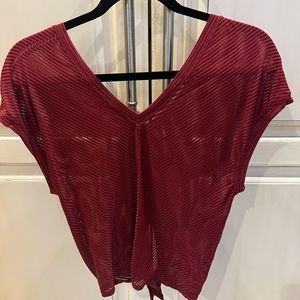 LuLuLemon Ahead by Mikes Striped Mesh Tie Size 4 Tie Back Short Sleeve